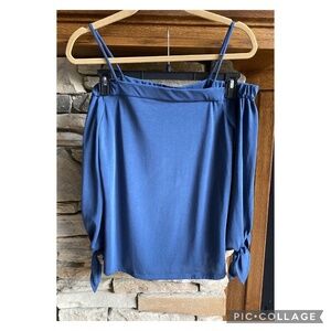 Ella Moss Isabella Off Shoulder Blouse Shirt Blue Women's Sz Small Excellent